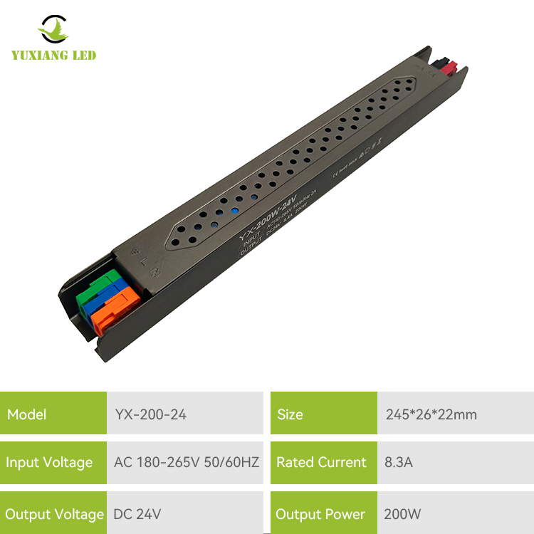 24V 200W LED พาวเวอร์ซัพพลายกึ่งกาวเชิงเส้นละเอียดพิเศษ