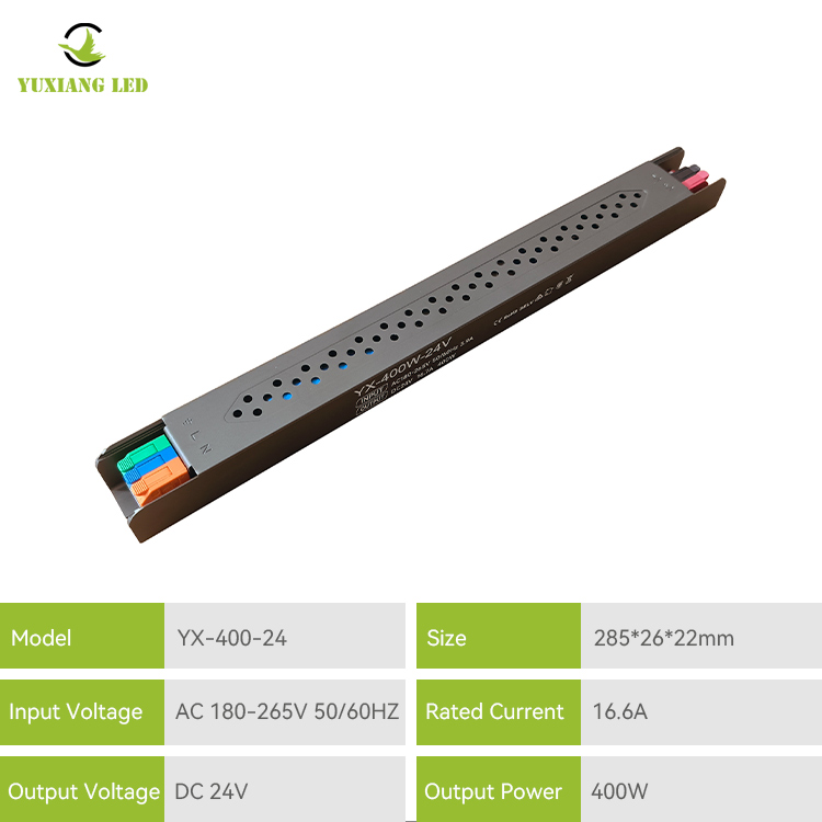 24V 400W LED พาวเวอร์ซัพพลายกึ่งกาวเชิงเส้นละเอียดพิเศษ