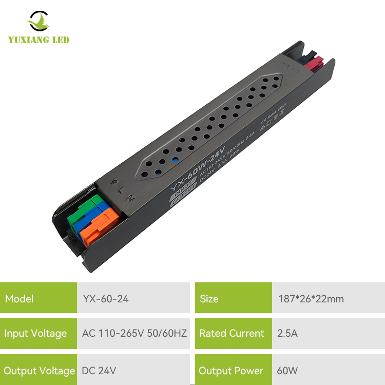 24V 60W LED พาวเวอร์ซัพพลายกึ่งกาวเชิงเส้นละเอียดพิเศษ