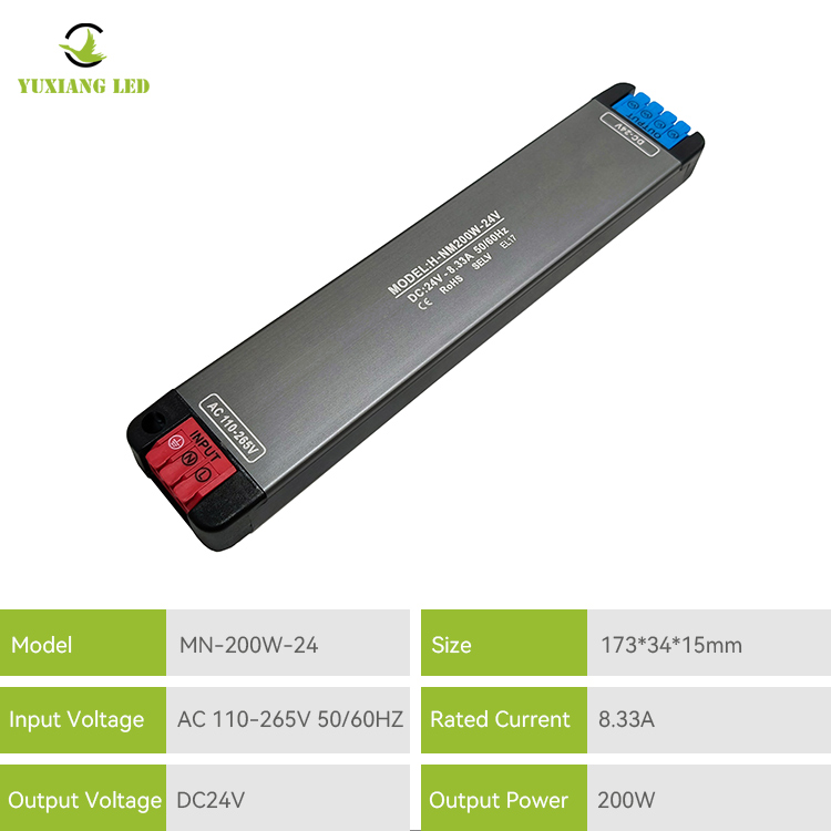 24V200W แรงดันไฟฟ้ากว้าง Mini LED แหล่งจ่ายไฟ DC บางเฉียบ