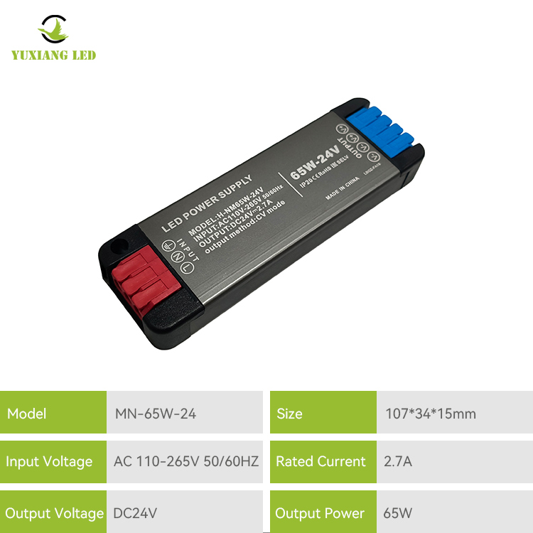 24V65W แรงดันไฟฟ้ากว้าง Mini LED แหล่งจ่ายไฟ DC บางเฉียบ