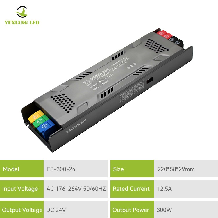 แหล่งจ่ายไฟเชิงเส้น LED แบบกึ่งกระถางหรี่แสงได้ ES รุ่น 24V 300W