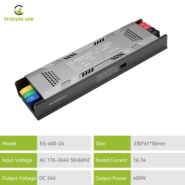 แหล่งจ่ายไฟเชิงเส้น LED แบบกึ่งกระถางหรี่แสงได้ ES รุ่น 24V 400W